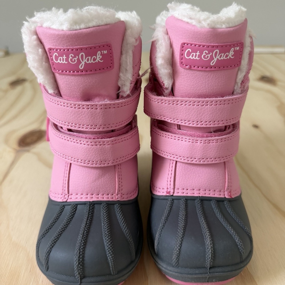 Cat & Jack Toddler Faux Fur Hook-And-Loop Winter Boots Size 8 Waterproof